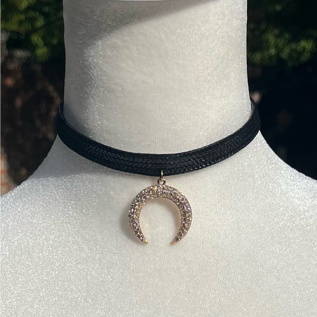 Soft Surroundings Black Choker With Gold Sparkling Crescent